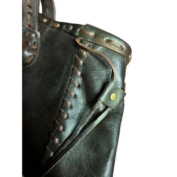 Leather Tote Shoulder Bag Large Purse Dark Brown Leather Cord Stitching Accents - Picture 11 of 11